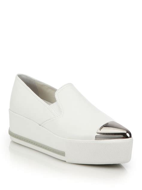 miu miu metal cap toe sneaker white